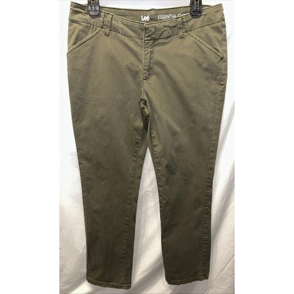 LEE Essential Chinos Pants Women’s 8 Petite Low Straight Green Gorpcore Office - Picture 1 of 8
